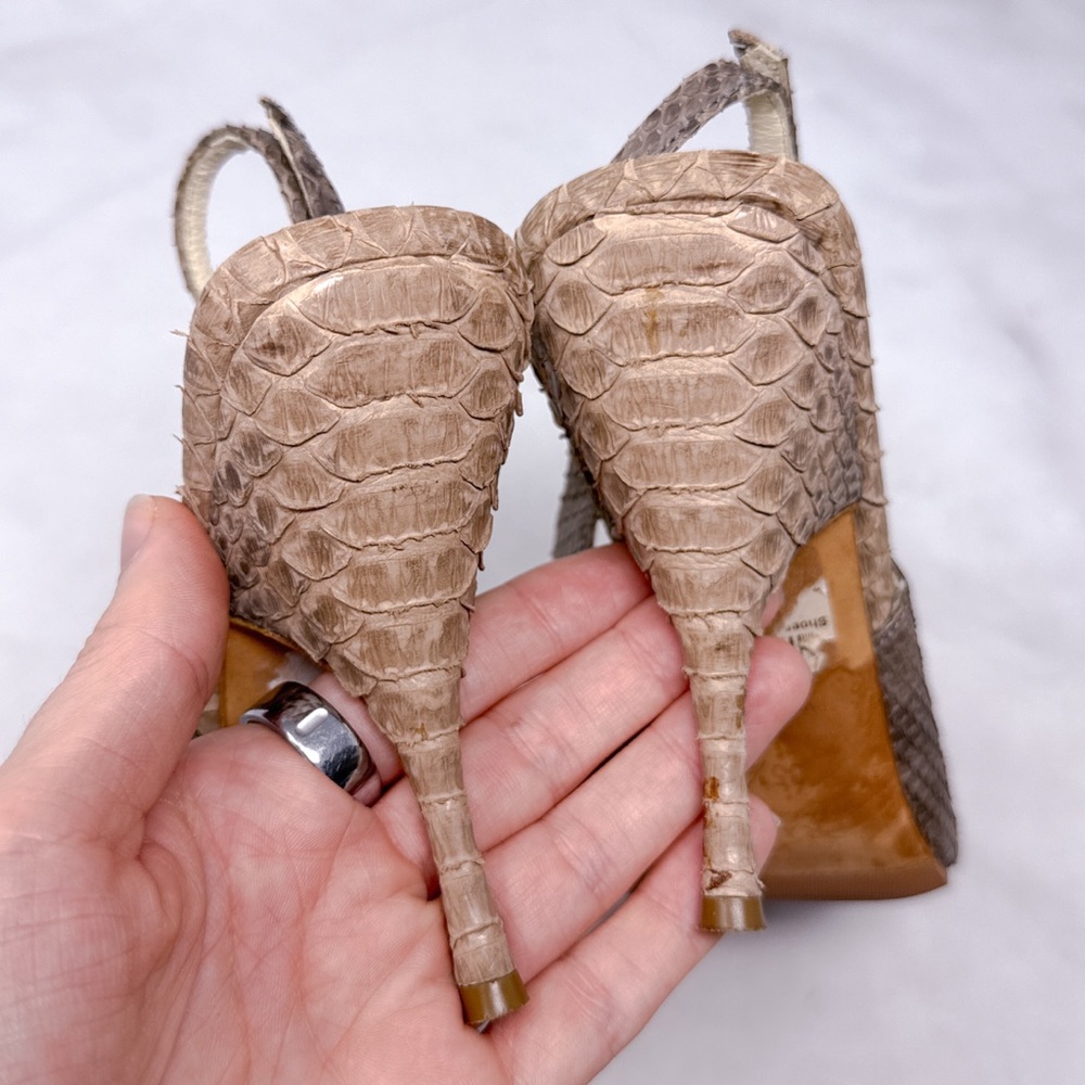PRADA Vintage Y2K Leather Snakeskin Square Toe Slingback Sandal Heels 2000s 35.5 - Picture 9 of 16